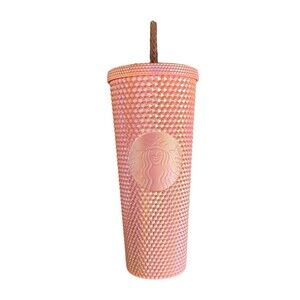 Starbucks 2024 Holiday Peach Pink Pearl Iridescent Studded Tumbler 24oz NWT